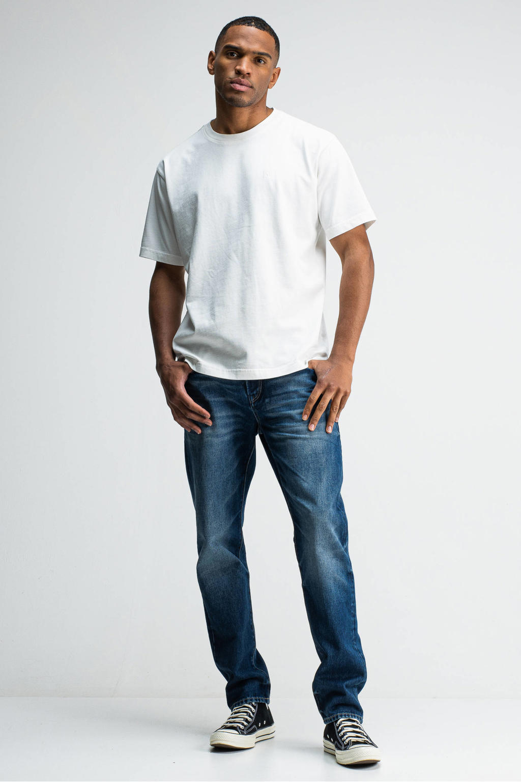 Witte heren Butcher of Blue Army loose T-shirt van katoen met effen, korte mouwen en ronde hals