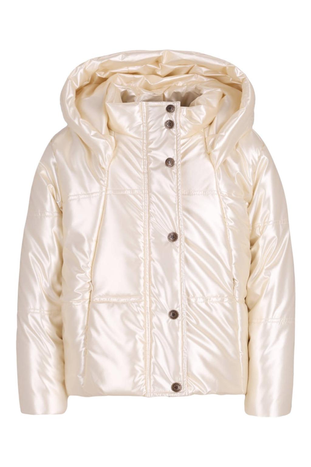 Ecru meisjes Like Flo quilted winterjas van polyester met effen, lange mouwen, capuchon, rits- en drukknoopsluiting en glimmend detail