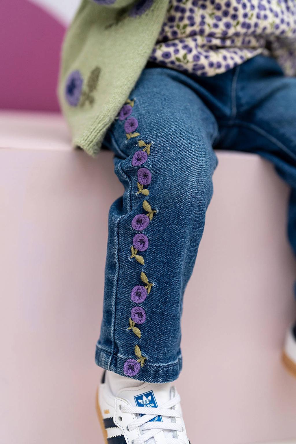 Medium blue denim meisjes Babyface straight leg jeans en print mediumblauw met drukknoopsluiting