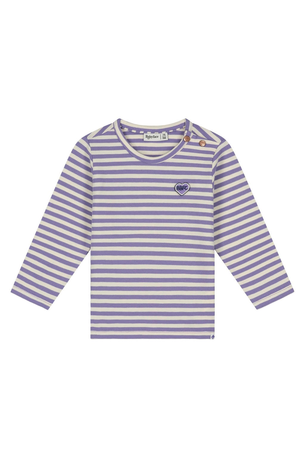 Lila en witte meisjes Babyface rechtvallende gestreepte longsleeve van stretchkatoen met lange mouwen, ronde hals en drukknoopsluiting