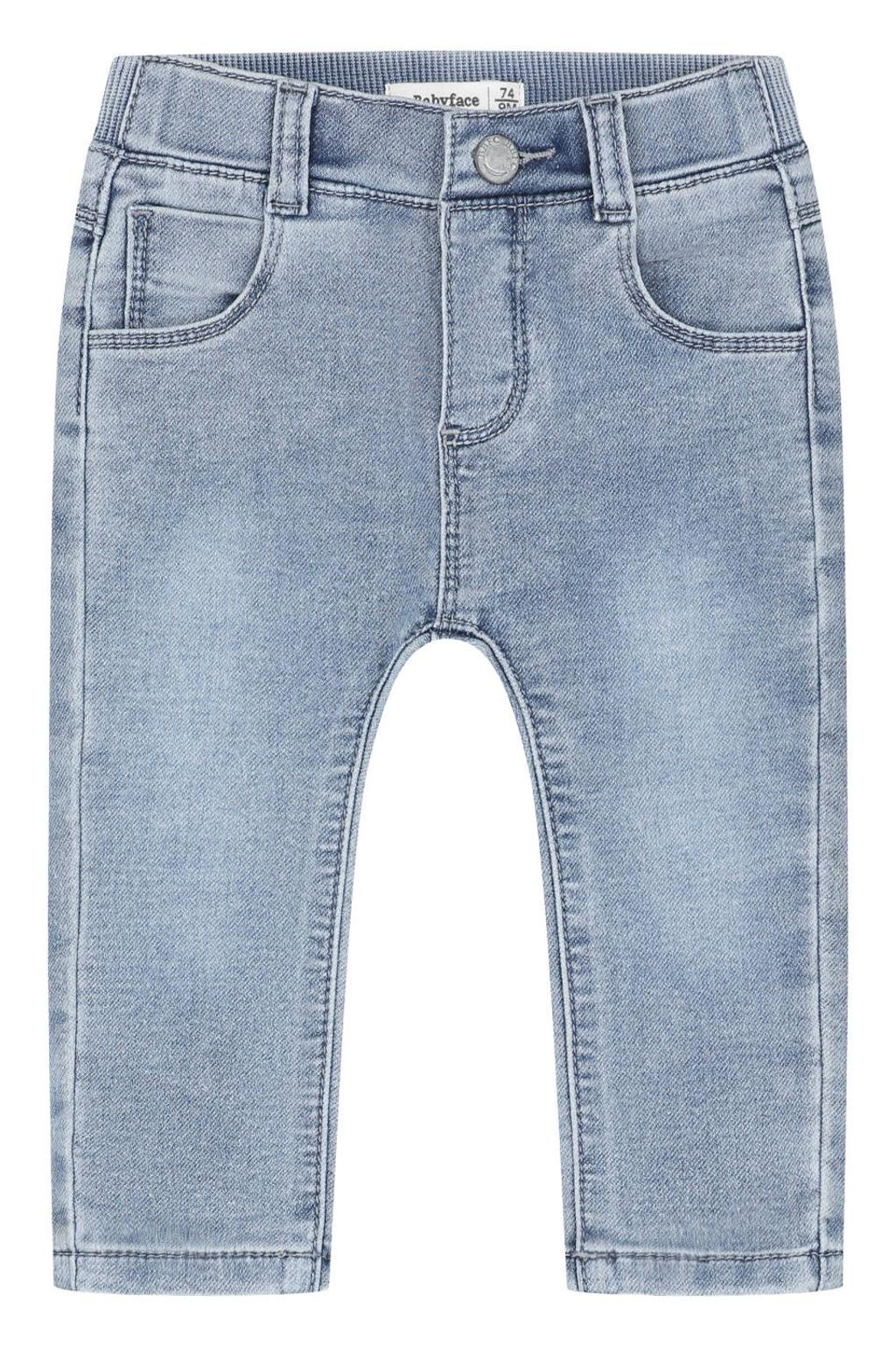 Medium blue denim jongens Babyface regular fit jeans mediumblauw van stretchdenim met drukknoopsluiting en effen