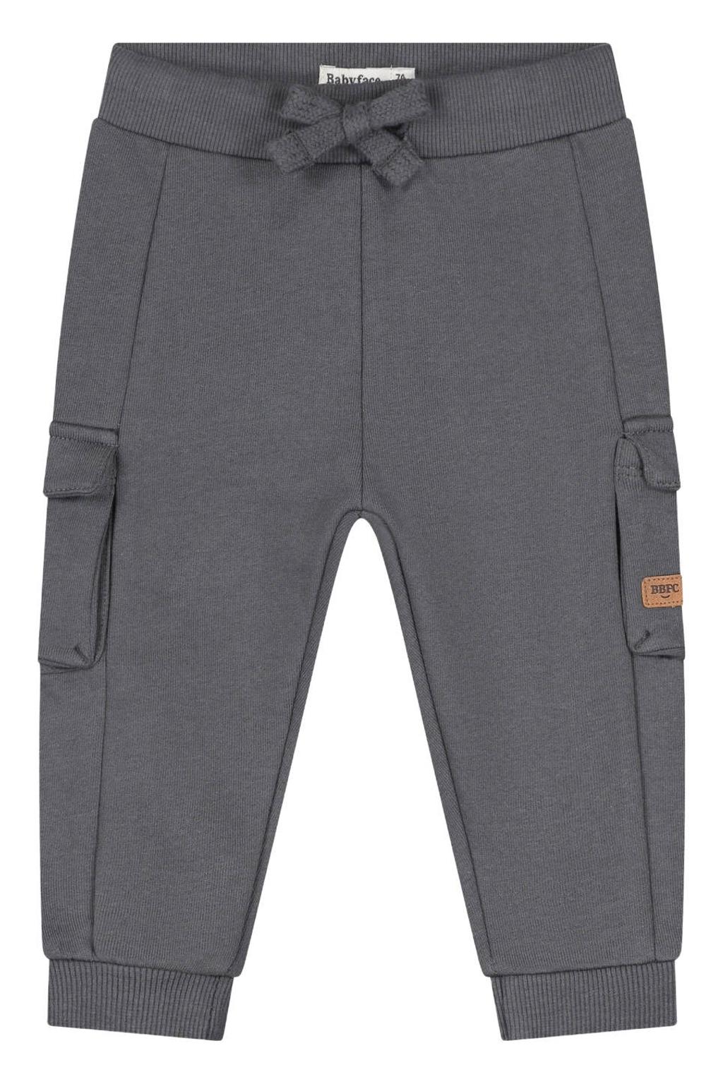 Antraciete jongens Babyface relaxed fit cargobroek van katoen met regular waist, elastische tailleband met koord en effen