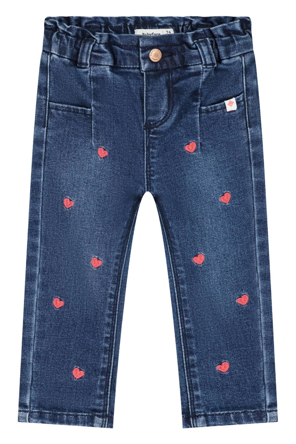 Babyface tapered jeans met borduursels en hartjes - donkerblauw