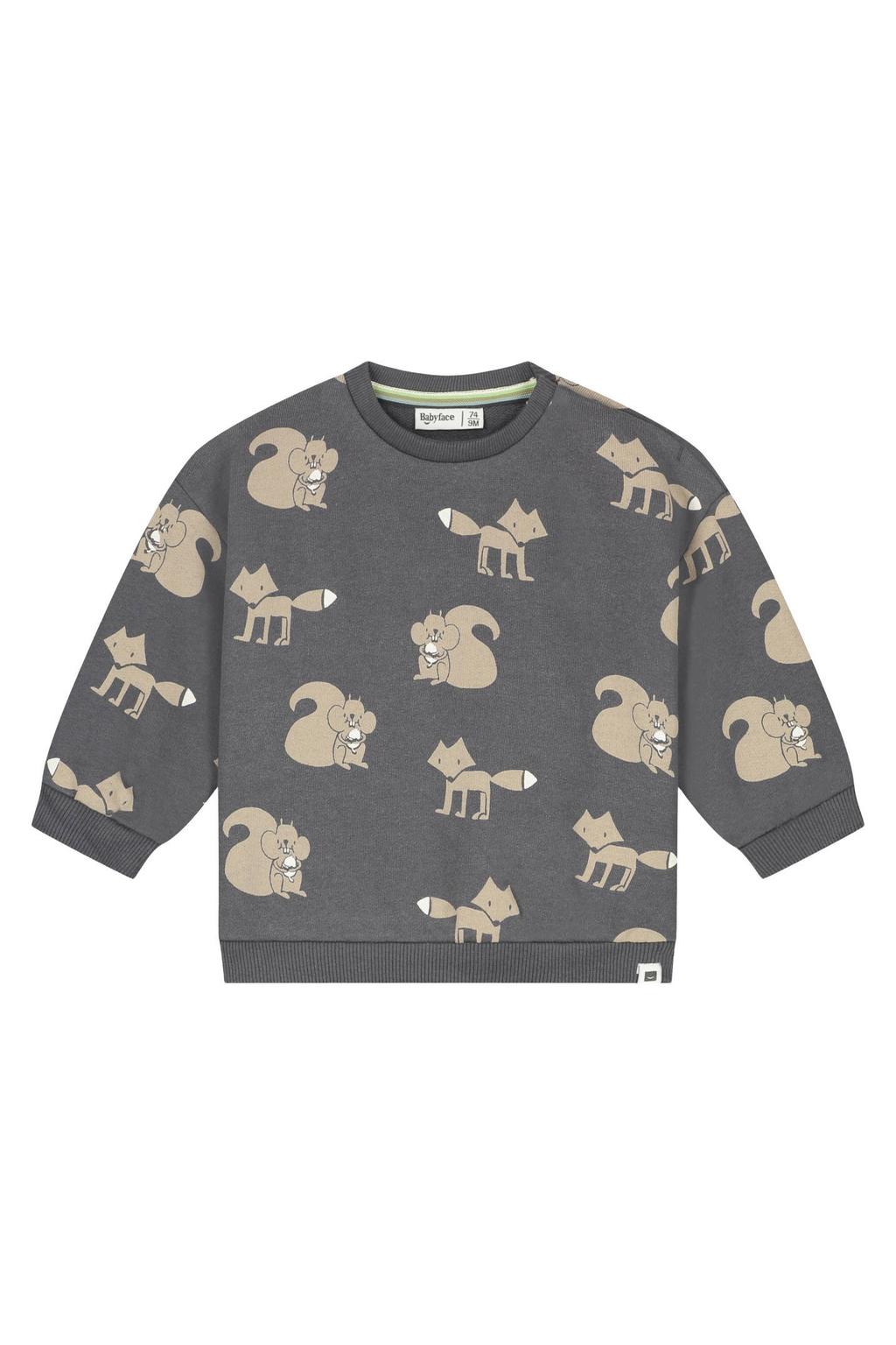 Antraciete jongens Babyface rechtvallende sweater van katoen met lange mouwen, ronde hals en drukknoopsluiting