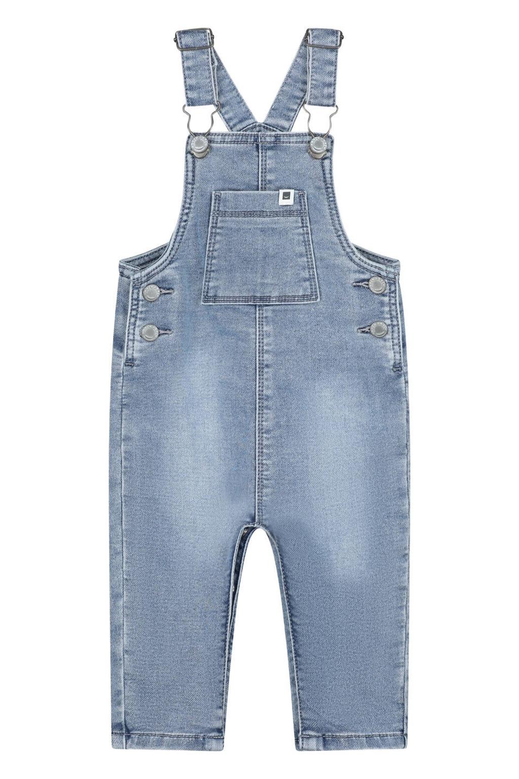 Medium blue denim jongens Babyface regular fit tuinbroek middelblauw van katoen met effen