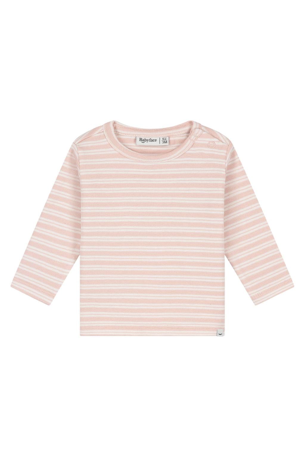 Lichtroze jongens en meisjes Babyface gestreepte longsleeve van stretchkatoen met lange mouwen, ronde hals en drukknoopsluiting
