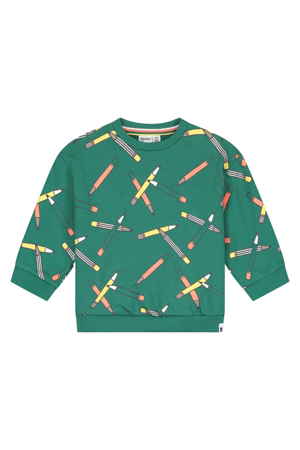 Groene jongens Babyface sweater met lange mouwen, ronde hals en drukknoopsluiting