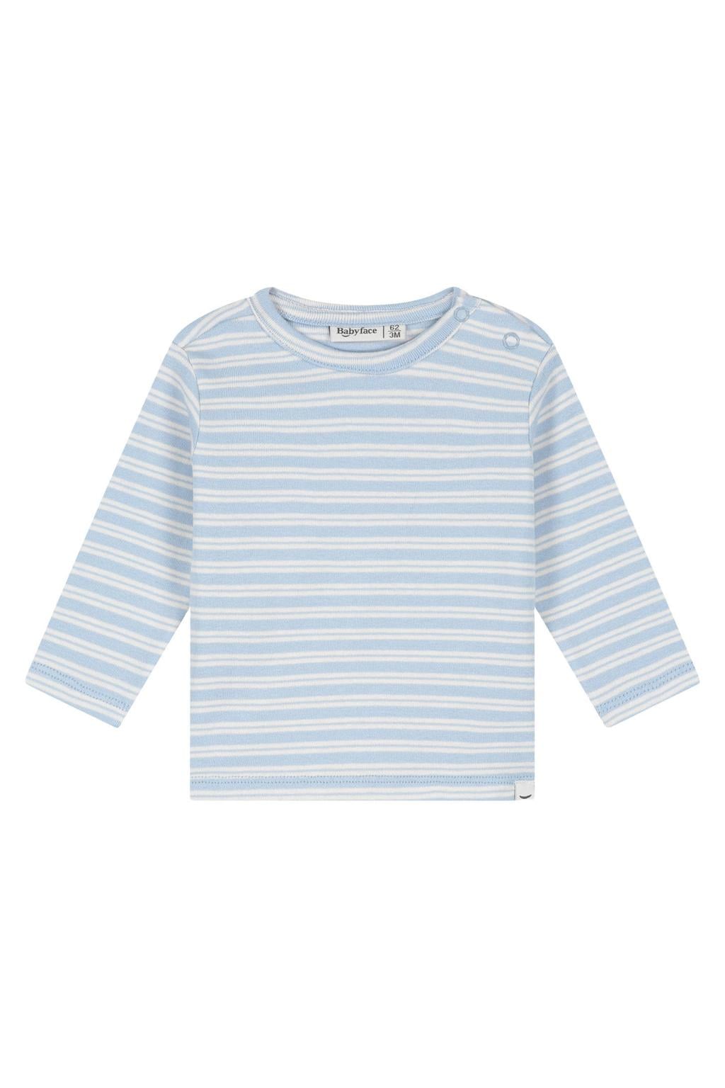 Lichtblauwe jongens en meisjes Babyface gestreepte longsleeve van stretchkatoen met lange mouwen, ronde hals en drukknoopsluiting