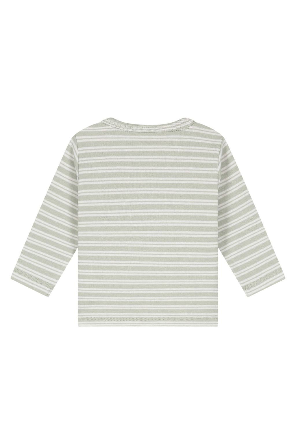 Mintgroene jongens en meisjes Babyface gestreepte longsleeve van stretchkatoen met lange mouwen, ronde hals en drukknoopsluiting