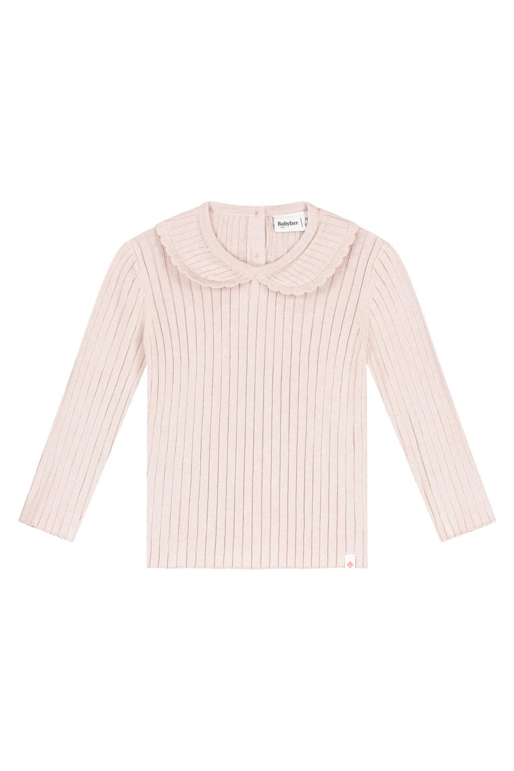 Lichtroze meisjes Babyface longsleeve van katoen met effen, lange mouwen, peter pan-kraag, knoopsluiting en rib gebreide details
