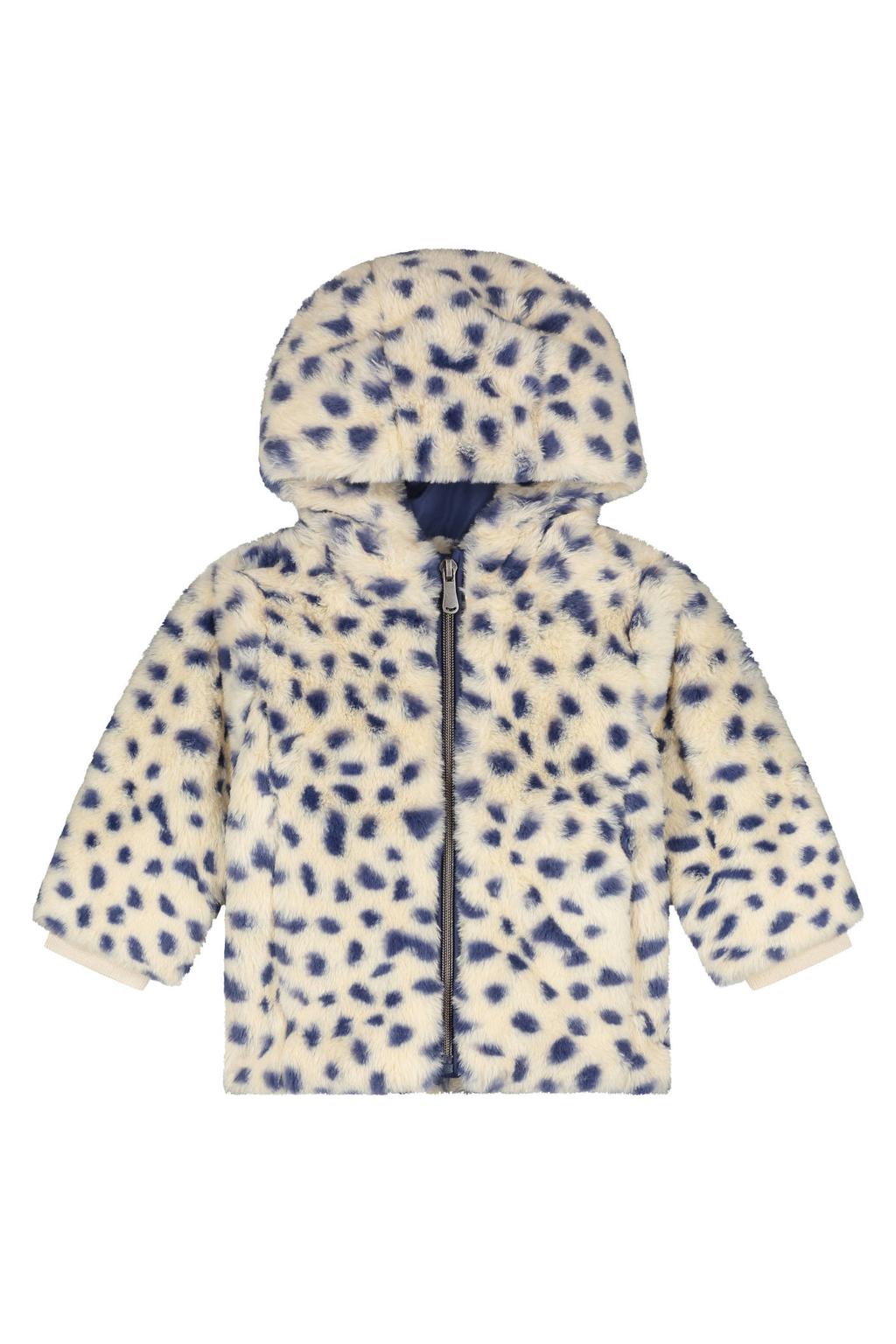 Crème en blauwe meisjes Babyface imitatiebont winterjas crème met lange mouwen, capuchon en ritssluiting