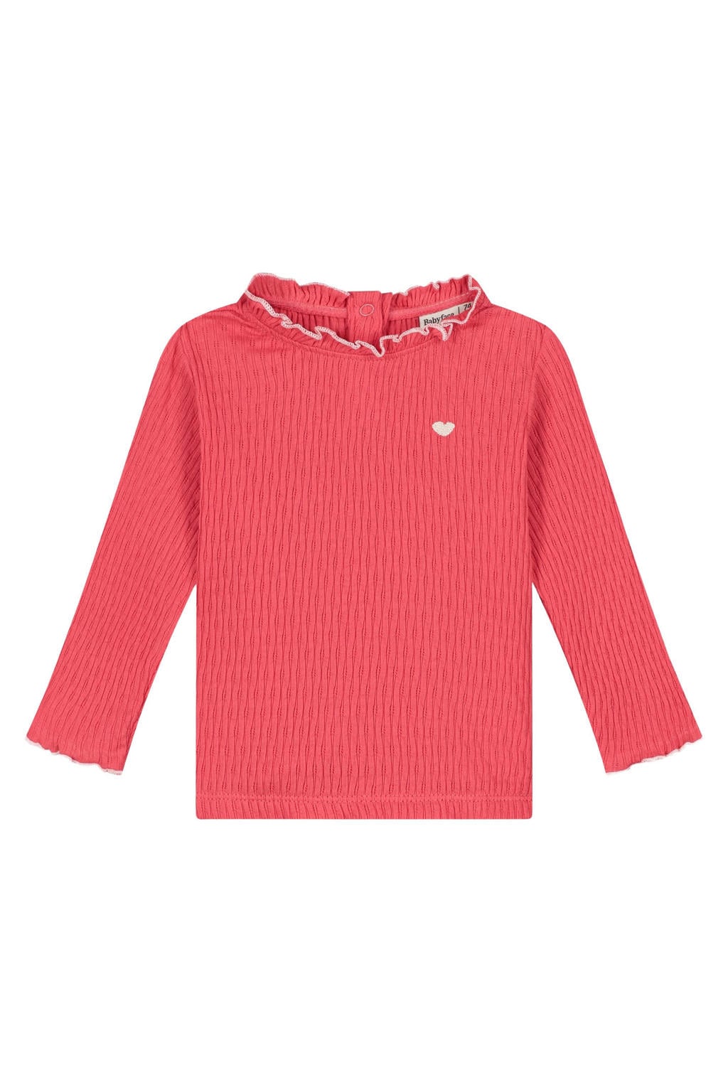 Rode meisjes Babyface longsleeve van katoen met effen, lange mouwen, opstaande kraag, drukknoopsluiting en borduursels