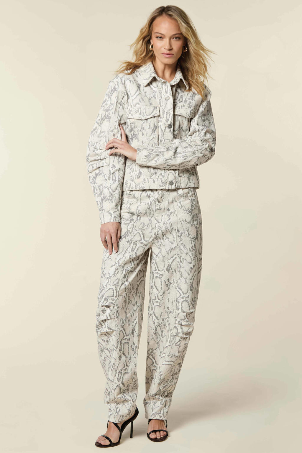 Grijs en beige dames Homage to Denim met rits- en knoopsluiting en effen