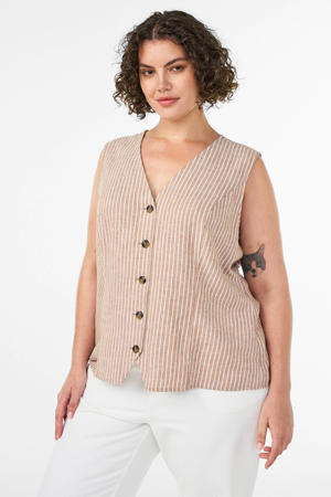linnen rechtvallend gilet Plus Size met krijtstreep - beige