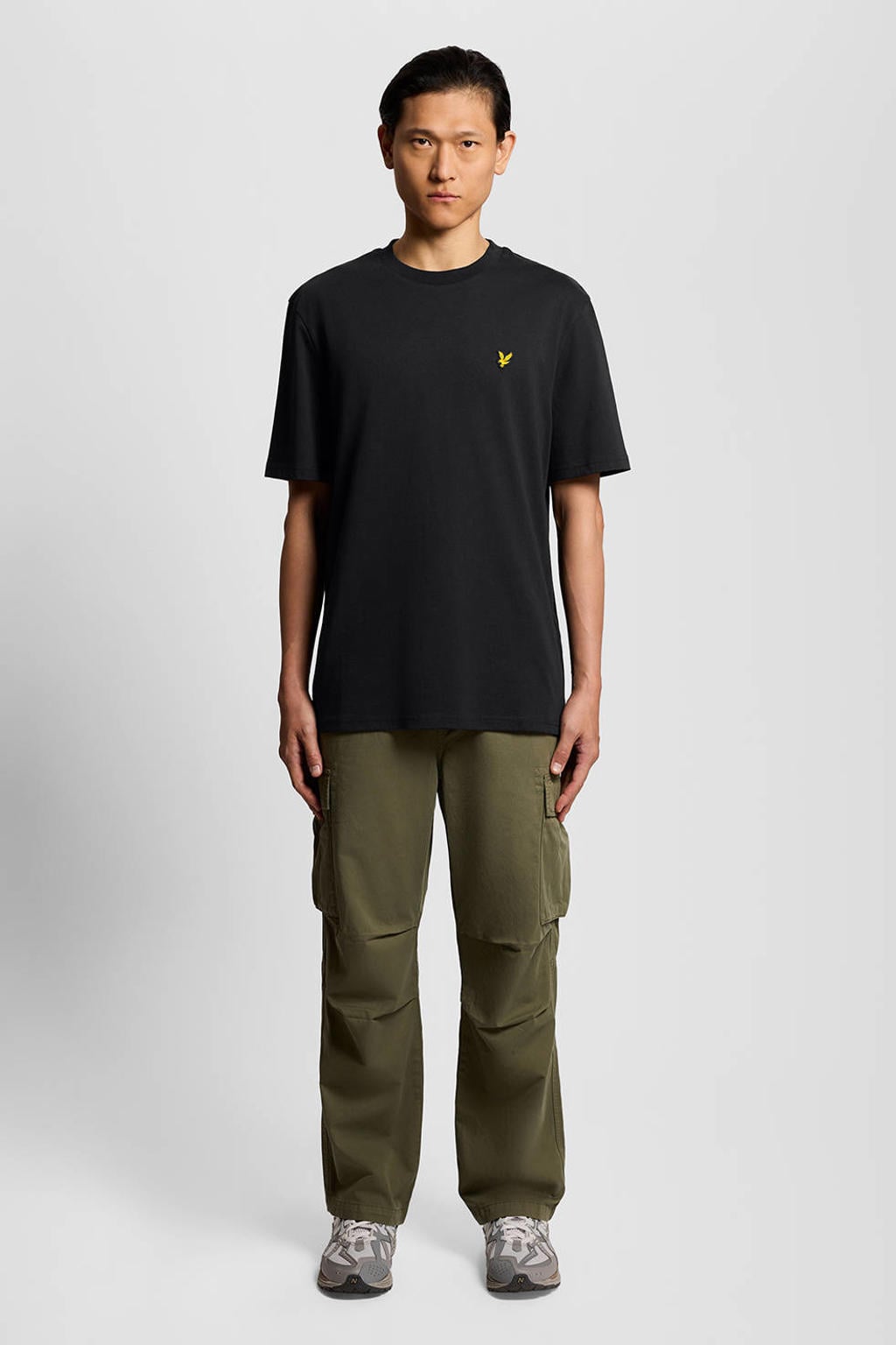Zwarte heren Lyle & Scott regular T-shirt van katoen met effen, korte mouwen en ronde hals