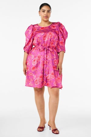 gebloemde midi jurk Plus Size - roze