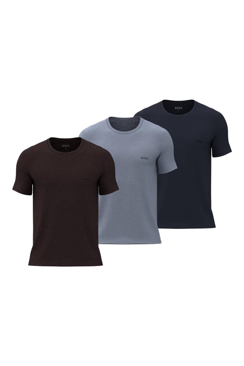 BOSS ondershirts - bruin/blauw (set van 3)