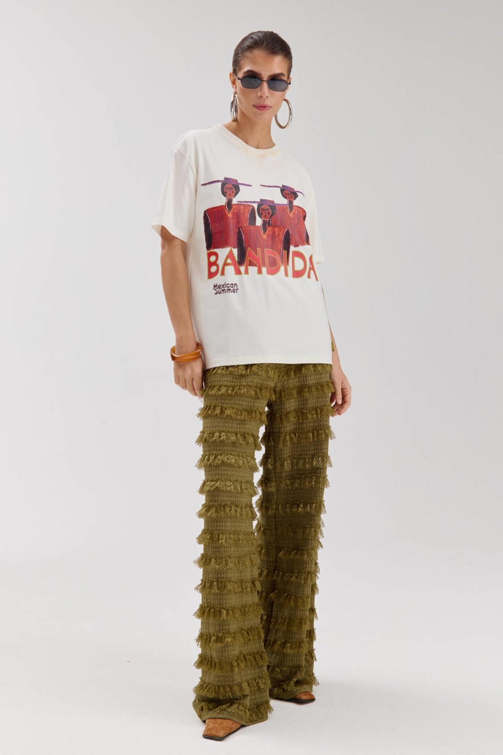 Kakikleurige dames HARPER & YVE high waist straight fit broek khaki van polyamide met elastische tailleband en effen