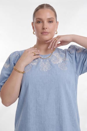 top broderie light blue denim