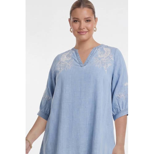 YOEK tuniek broderie light blue denim