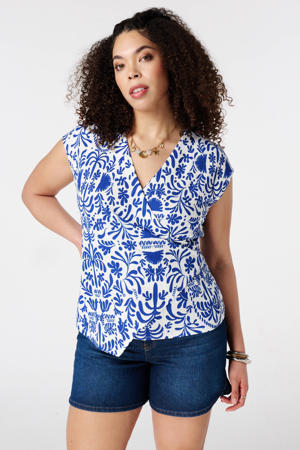 aansluitend top Plus Size met print - blauw