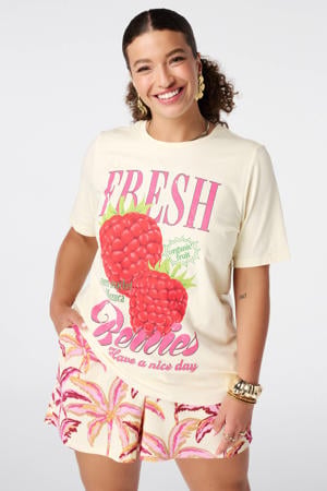 rechtvallend T-shirt met print Plus Size - lichtgeel