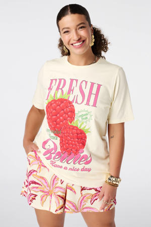 rechtvallend T-shirt met print Plus Size - lichtgeel
