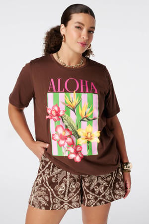 T-shirt Plus Size met print - bruin