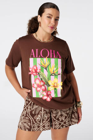 T-shirt Plus Size met print - bruin