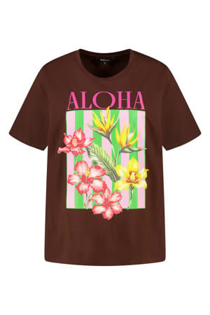 T-shirt Plus Size met print - bruin