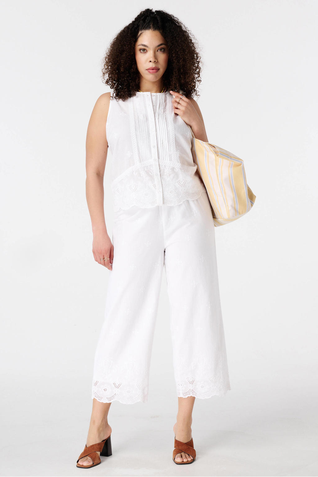 Witte dames MS Mode straight leg broek Plus Size van katoen met effen