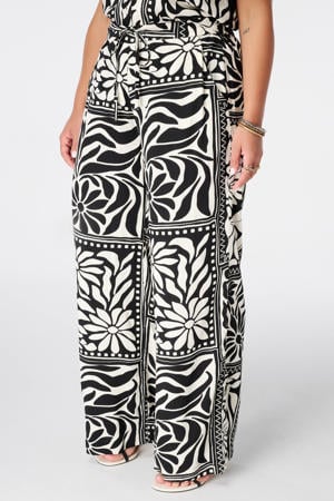 wide leg regular waist broek zwart