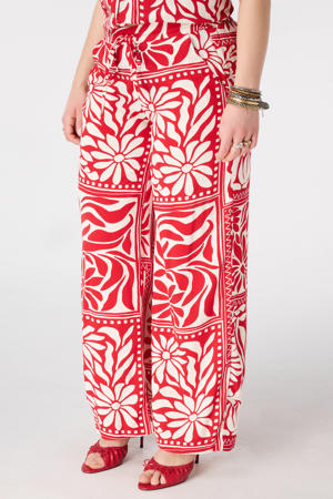wide leg regular waist broek rood