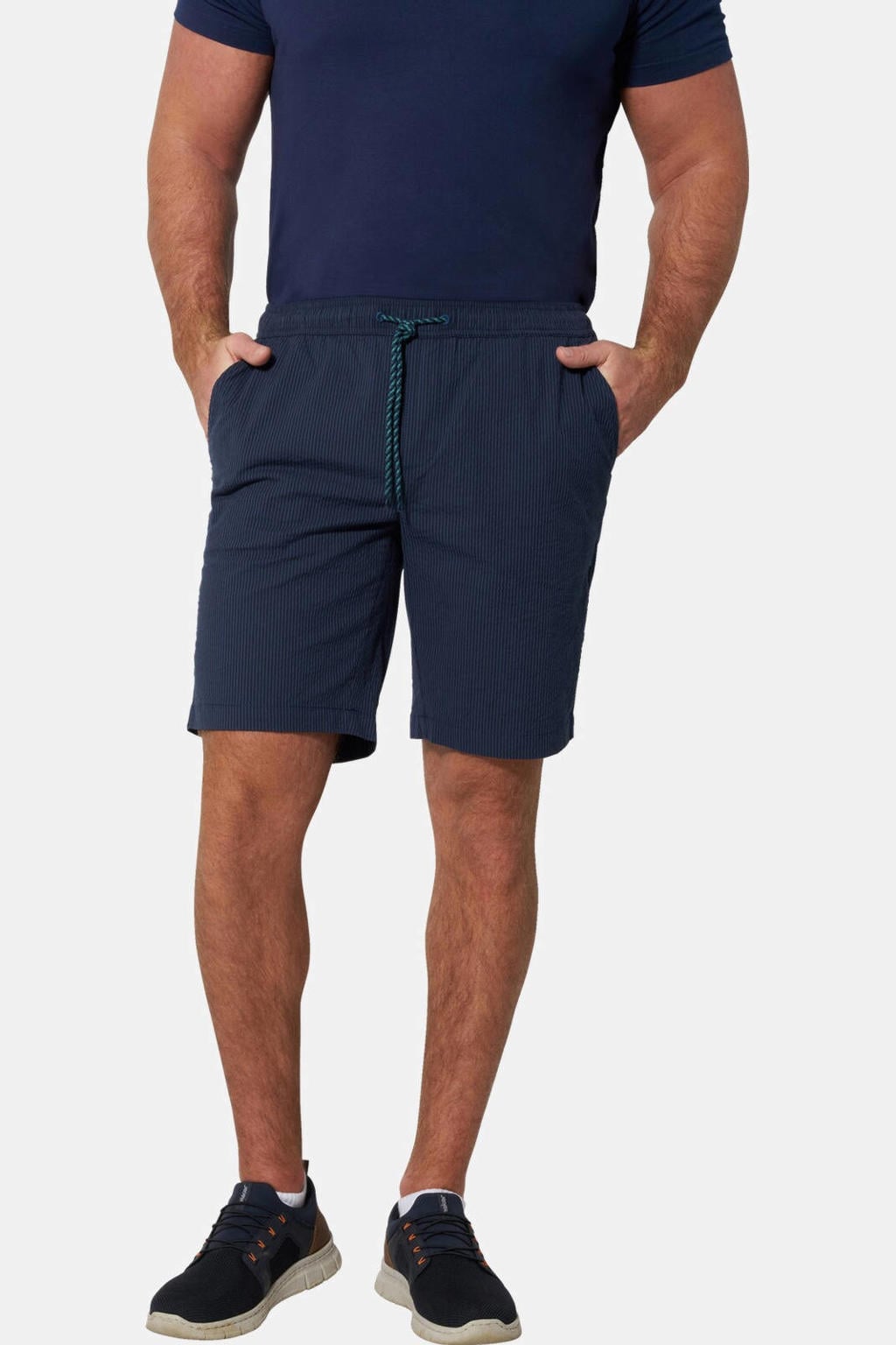 Jan Vanderstorm +FIT Collectie EEKA relaxed gestreepte casual short donkerblauw