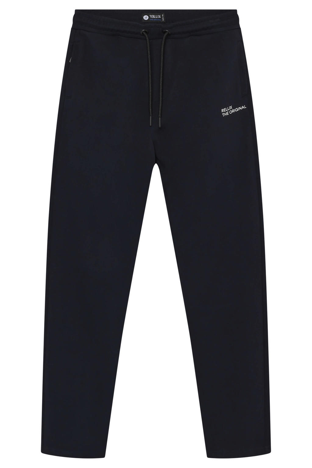Marineblauw jongens Rellix relaxed fit joggingbroek blauw van sweat materiaal met regular waist, elastische tailleband met koord en effen