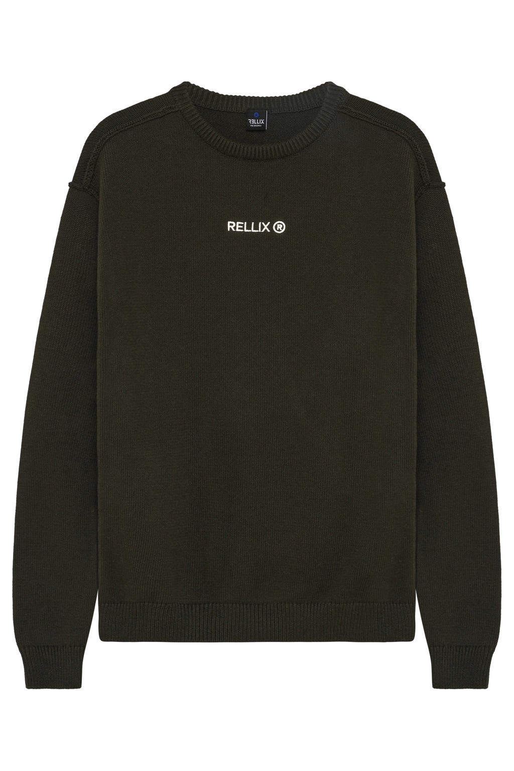 Donkergroene jongens Rellix katoenen oversized gebreide trui met backprint, lange mouwen en ronde hals
