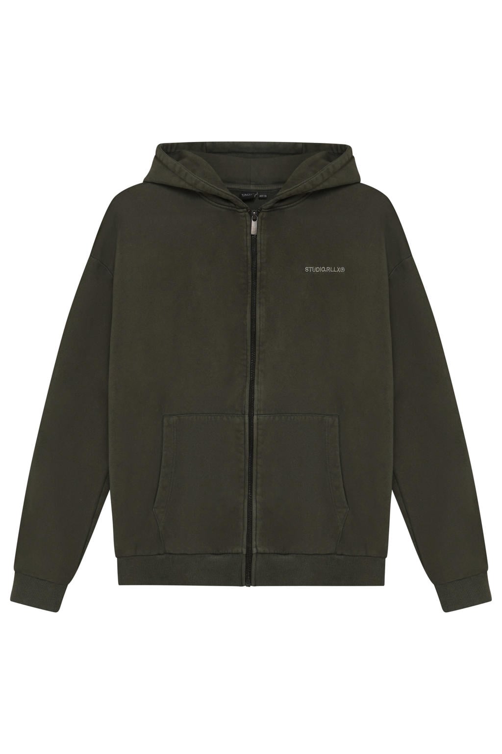 Donkergroene jongens Rellix oversized sweatvest met effen, lange mouwen, ritssluiting en borduursels
