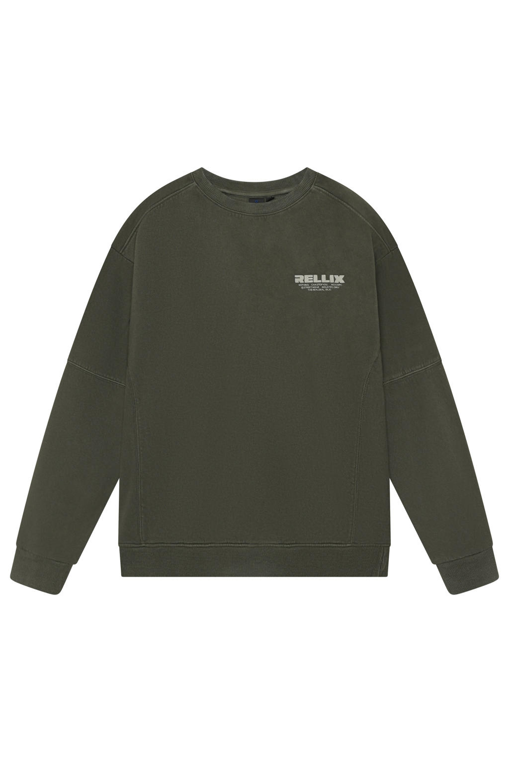 Donkergroene jongens Rellix oversized sweater met effen, lange mouwen, ronde hals en geribde boorden