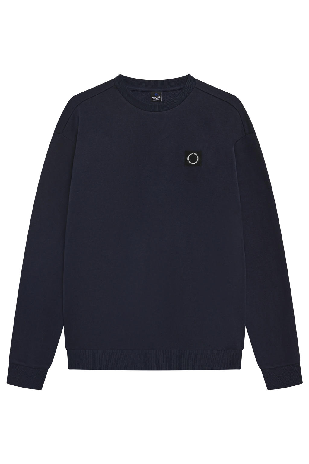 Marineblauw jongens Rellix oversized sweater blauw met backprint, lange mouwen en ronde hals