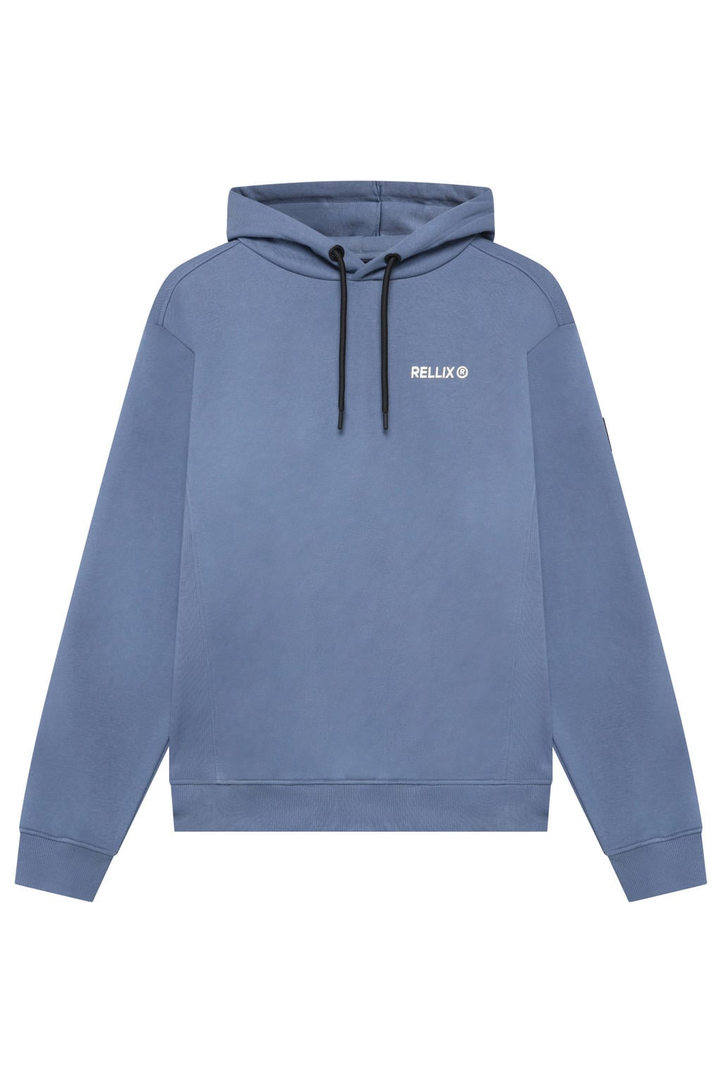 Blauwe jongens Rellix rechtvallende hoodie van sweat materiaal met backprint, lange mouwen en capuchon