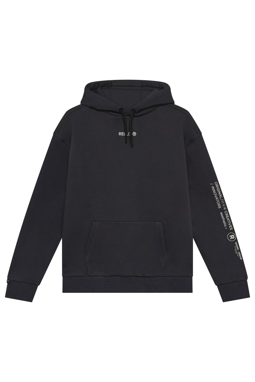Zwarte jongens Rellix oversized hoodie van sweat materiaal met logo dessin, lange mouwen en capuchon