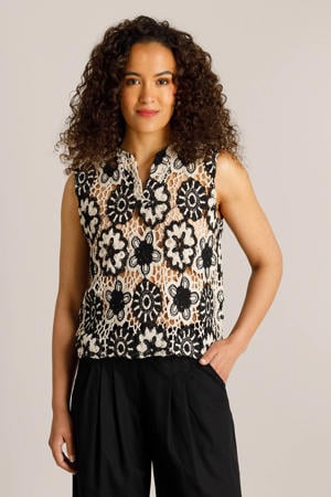 gebloemde top crochet wit