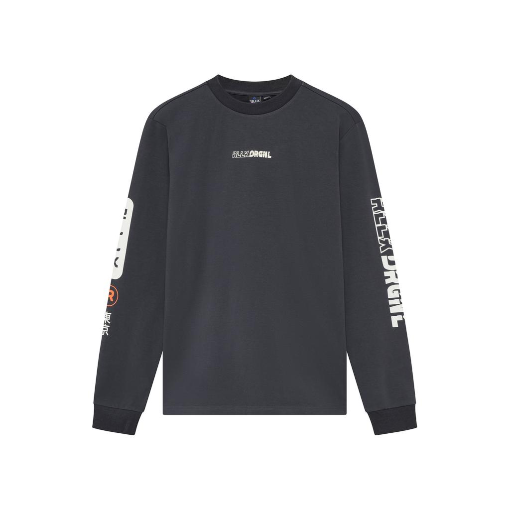 Antraciete jongens Rellix rechtvallende longsleeve van stretchkatoen met lange mouwen en ronde hals