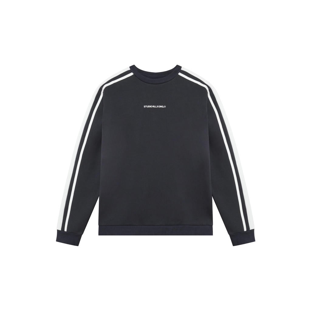 Antraciet en witte jongens Rellix rechtvallende sweater met backprint, lange mouwen, ronde hals en contrast bies