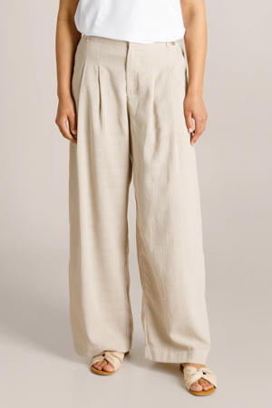 wide leg regular waist broek beige