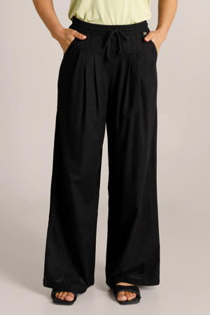 wide leg regular waist broek met linnen zwart