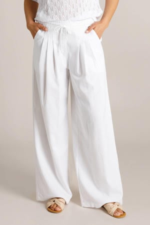 wide leg regular waist broek met linnen wit