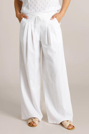 wide leg regular waist broek met linnen wit