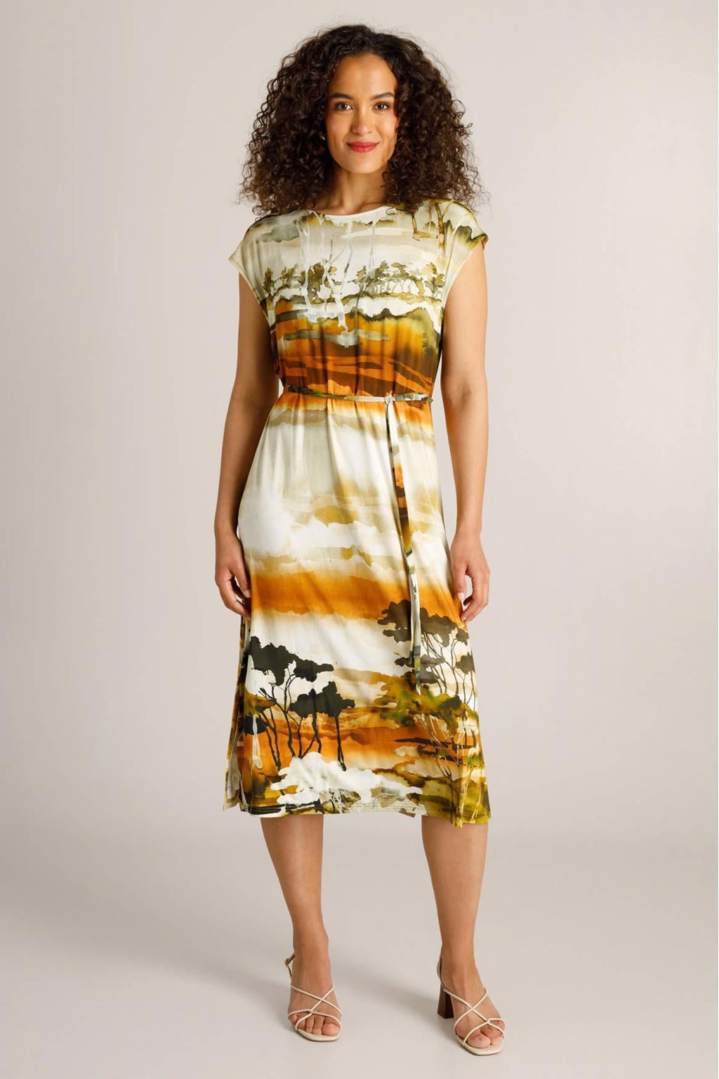 Multikleurige dames Ivy Beau midi jurk van viscose met korte mouwen en ronde hals