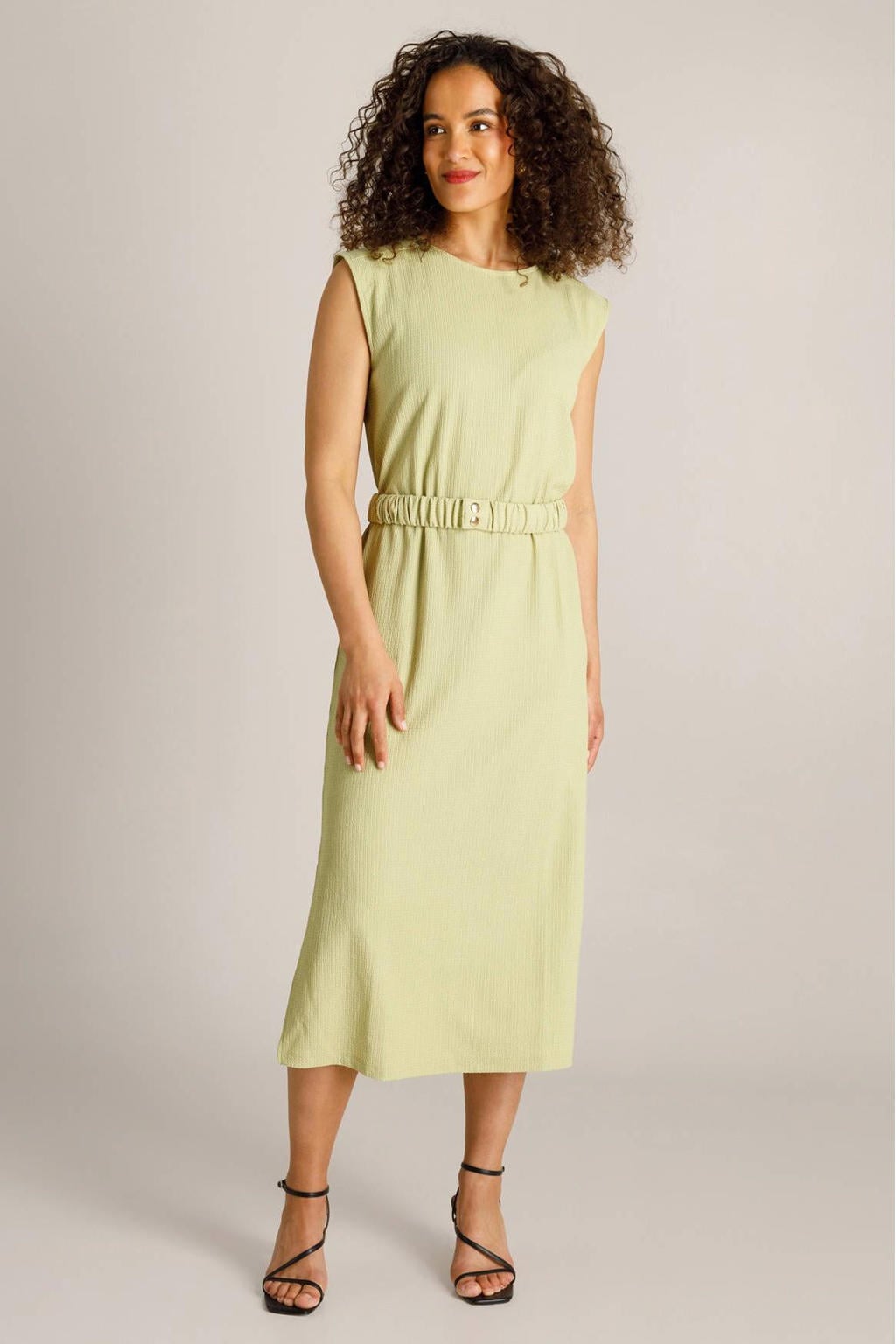 Lichtgroene dames Ivy Beau jersey jurk van polyester met effen en ronde hals